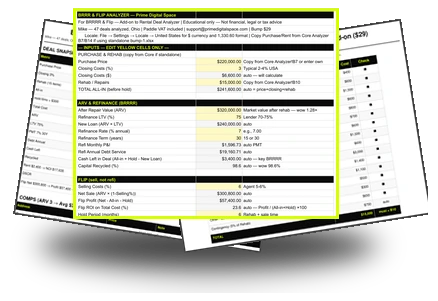 BRRRR calculator excel and flip expansion pack preview