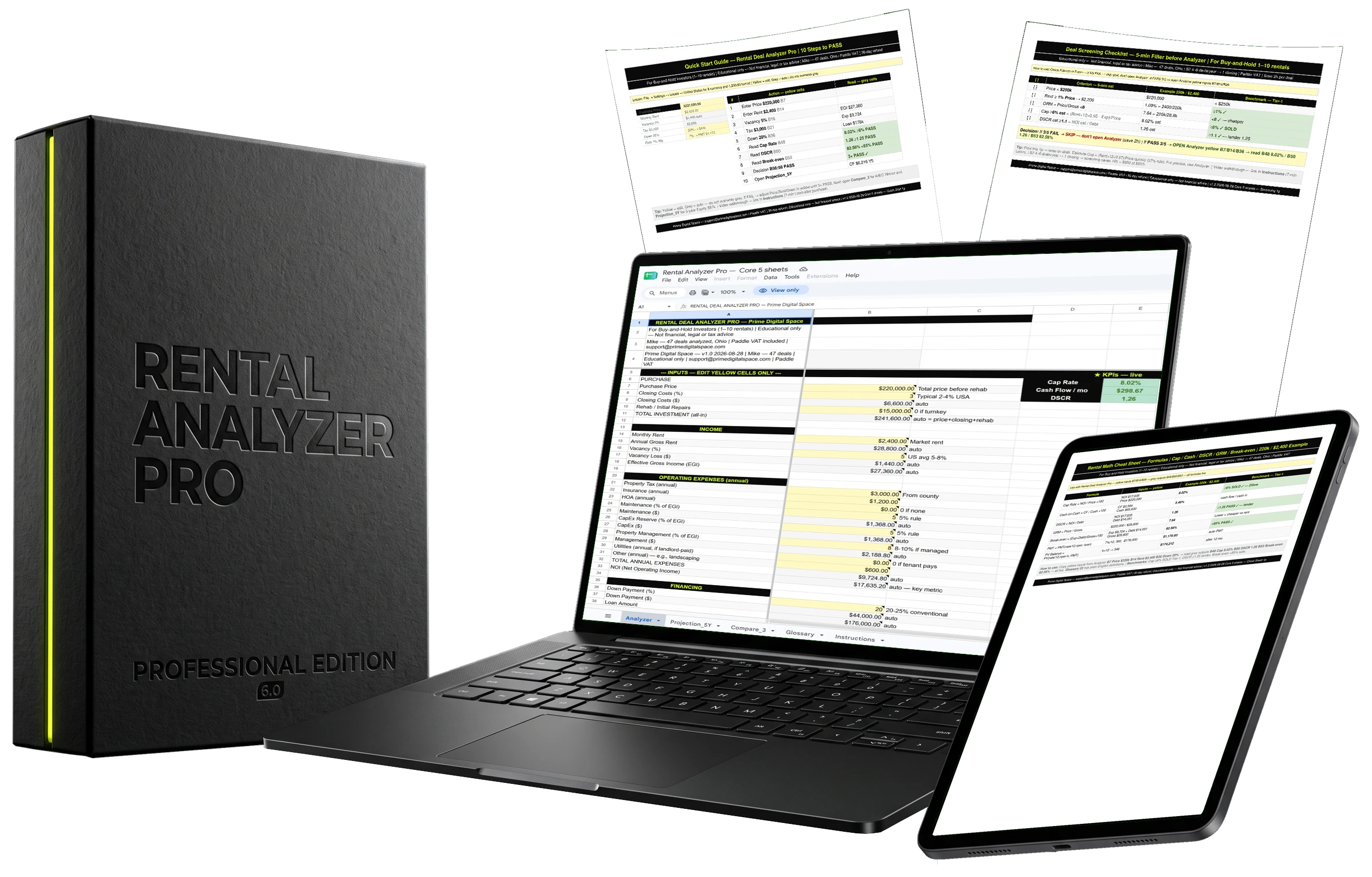 Rental Analyzer Pro Core 5-Sheets and 3 Fast-Action Bonuses Complete Bundle System